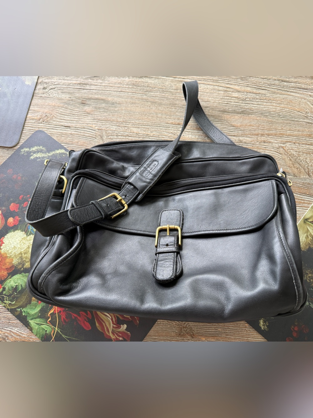 Coach Vintage black leather Briefcase Messenger brass with shoulder strap - Picture 2 of 16